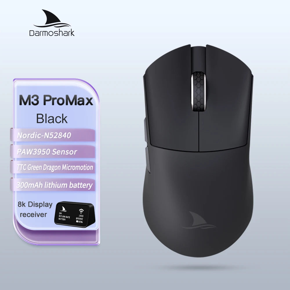 Геймърска мишка Darmoshark M3Pro 2.4G BT безжична Tri-Mode, сензор PAW3395, N52840, 26000DPI, за голяма ръка, макро драйвер, мишка за игри