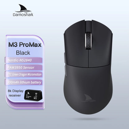 Геймърска мишка Darmoshark M3Pro 2.4G BT безжична Tri-Mode, сензор PAW3395, N52840, 26000DPI, за голяма ръка, макро драйвер, мишка за игри