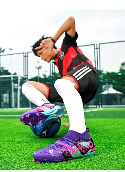 Nouveaux hommes chaussures de Football de haute qualité en plein air haute cheville ultraléger bottes de Football en salle chaussures de sport antidérapantes Futsal antidérapantes
