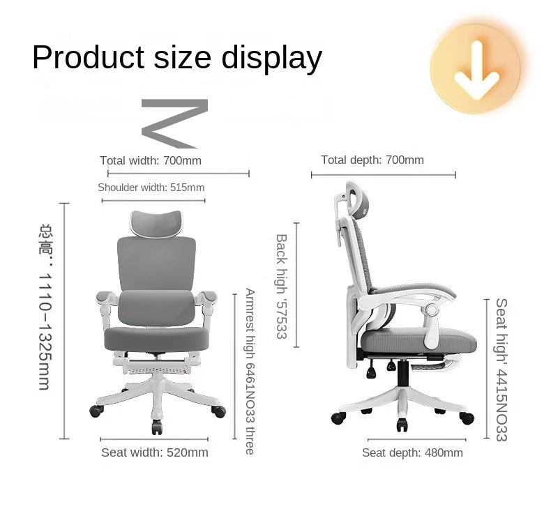 Ergonomiczne siatkowe krzesło biurowe z podparciem lędźwiowym, krzesło komputerowe z wysokim oparciem dla dorosłych, wygodne krzesło do pracy przez długie godziny