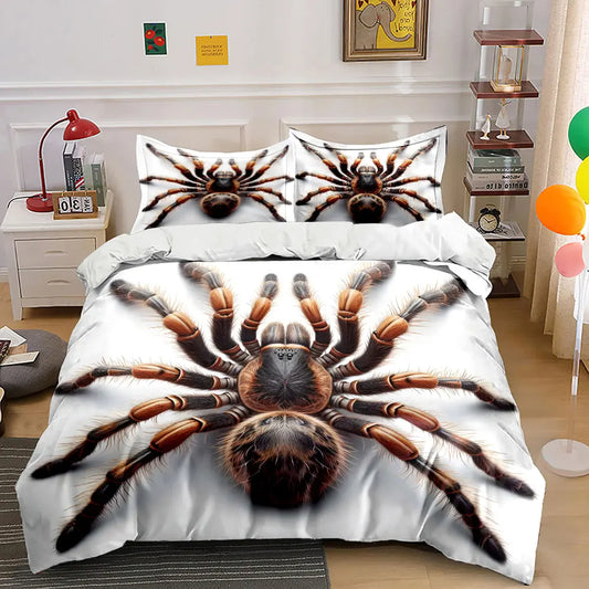 3D-Bettbezug-Set mit Nahaufnahme eines flauschigen Spinnenmusters, digital bedruckte farbenfrohe Polyester-Bettwäsche mit Reißverschluss, als Geschenk für Kinder