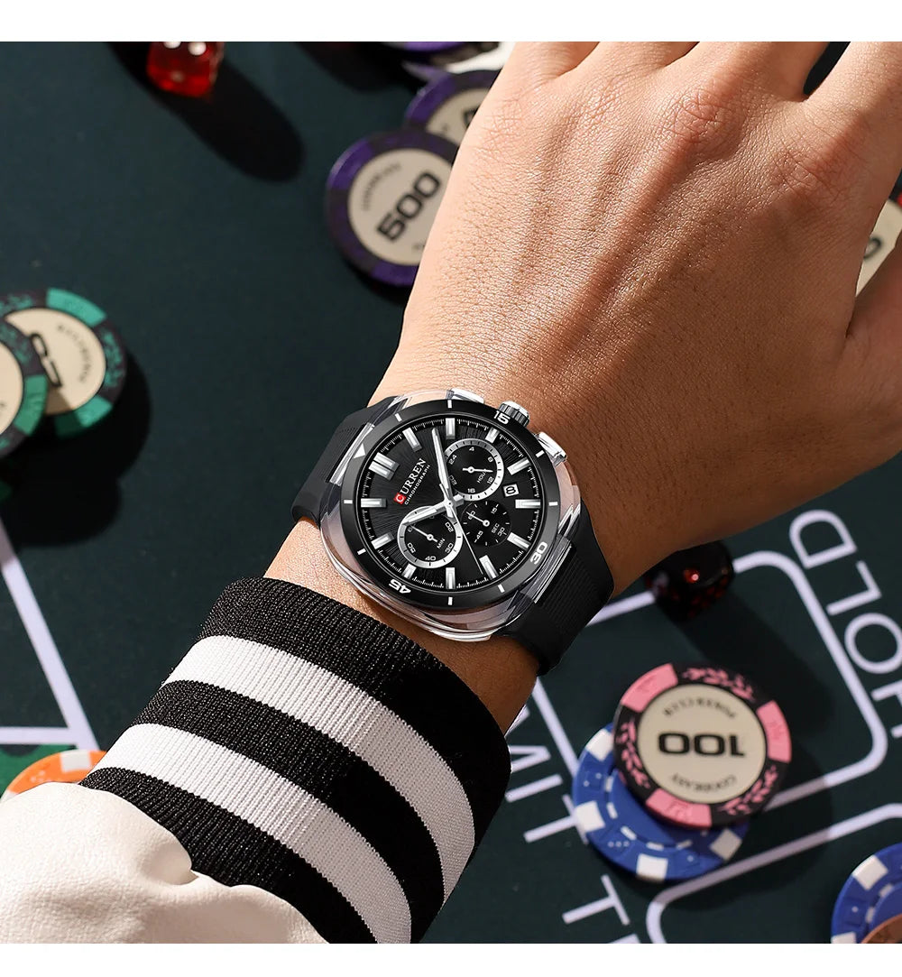 Reloj para hombre CURREN: nuevo modelo de lujo con mecanismo de cuarzo, correa de silicona, estilo deportivo, multifunción, resistente al agua, luminiscente, con indicador de fecha y cronómetro.