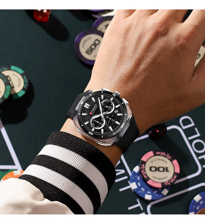 Reloj para hombre CURREN: nuevo modelo de lujo con mecanismo de cuarzo, correa de silicona, estilo deportivo, multifunción, resistente al agua, luminiscente, con indicador de fecha y cronómetro.