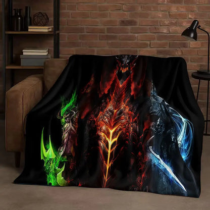 3D WOW World of Warcraft Game Demon Hunter Arthas Cartoon Flannel Blanket,Ultra Soft Plush Throw for Home Bedroom Bed Sofa Cover