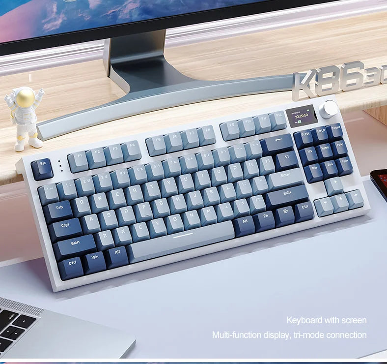 Teclado mecánico ATTACK SHARK K86 con perilla metálica, pantalla inteligente TFT a color, diseño de 87 teclas, iluminación RGB y conexión trimodo