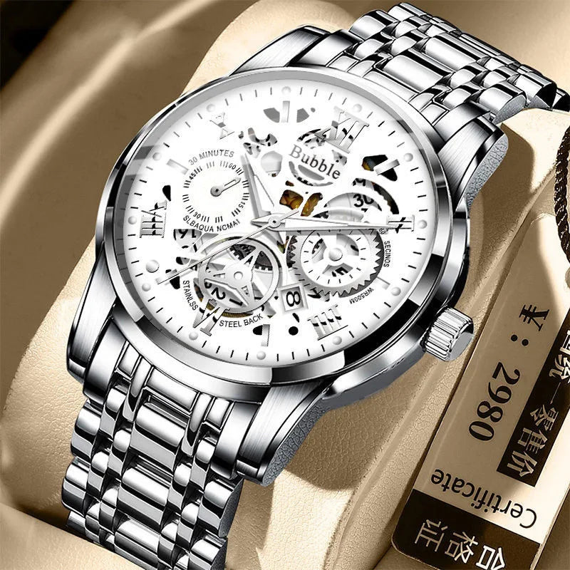 UTHAI L93 Herrenuhr: ein trendiges, hochwertiges und vielseitiges Modell im Stil „erschwinglicher Luxus“. Diese Quarzuhr verfügt über ein durchbrochenes Zifferblatt mit römischen Ziffern und ist wasserdicht.
