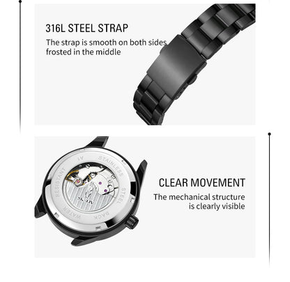 SKROX Luxury Sapphire Stainless Steel Automatic Movement Mechanical Clockwork Man Watch Military Waterproof Men's Wrist Watches