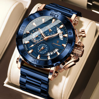 Montre homme de luxe POEDAGAR, lumineuse, étanche, chronographe, date, acier inoxydable, quartz, Reloj