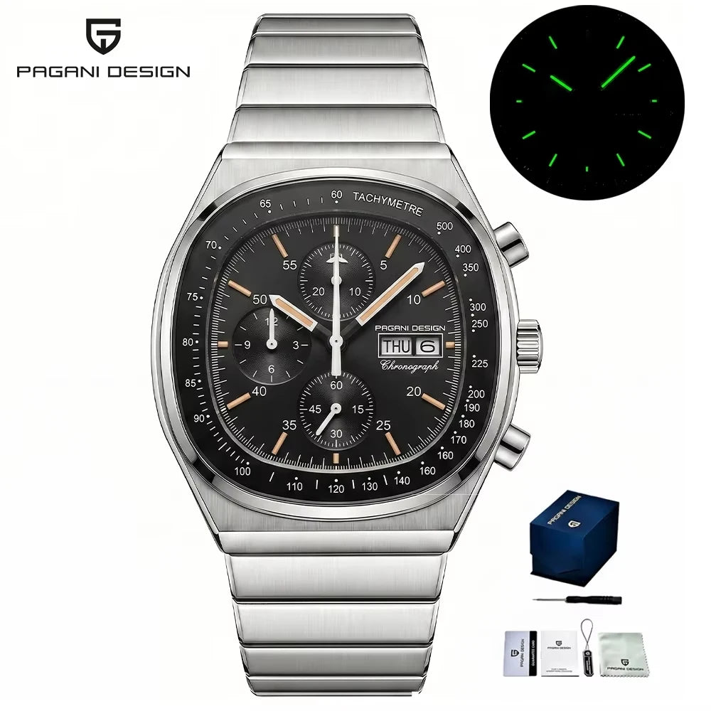 PAGANI DESIGN Új PD1819 férfi kvarc karóra, 40 mm, zafírüveg, rozsdamentes acél, vízálló, világító C3 kronográf reloj hombre