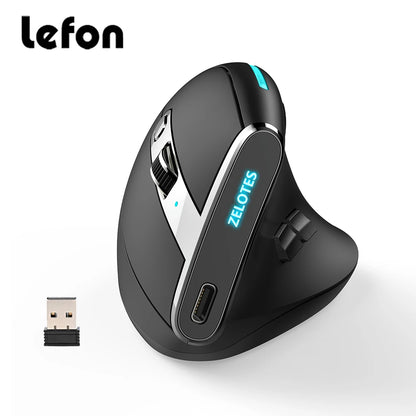ZELOTES F36 Vertical Wireless Mouse Bluetooth Ergonomic Mice Rechargeable Programmable Gaming Mouse 2.4G 2400DPI for Laptop PC