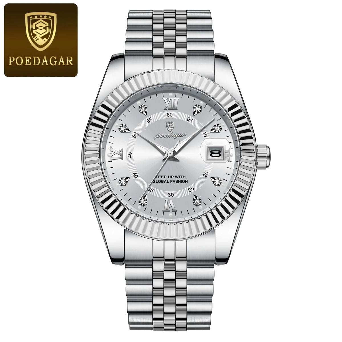 POEDAGAR men’s watch – Luxury model, water-resistant, stainless steel, with luminescent display, military style, date function, quartz movement, ideal for work or professional occasions.