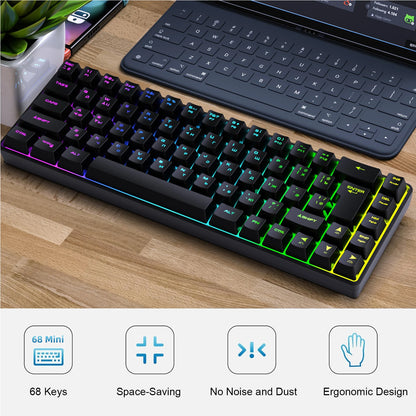 68-Key Russian English Mechanical Gaming Keyboard Dual Language Keyboard RGB Backlit Gaming Mechanical Keyboard for Gaming