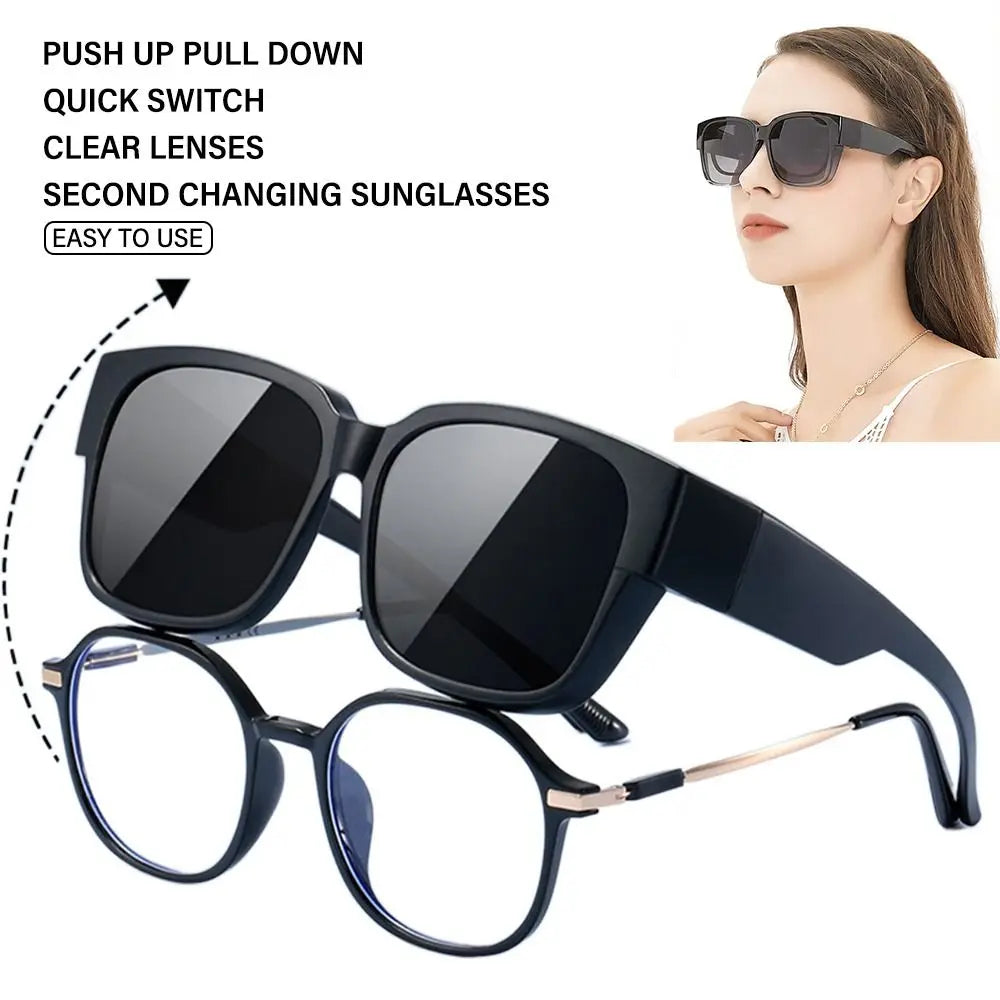 Polarized Fit Over Glasses Sunglasses Trendy Square Wrap Around Shades UV400 Protection Sun Glasses Can Be Worn Over Other Glass