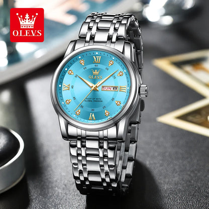OLEVS 5513 men’s quartz watch – Steel bracelet, water-resistant, backlit display, date and day of the week – Elegant and luxurious watch, original men’s model