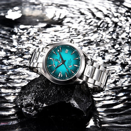 Luxe herenhorloge van PAGANI DESIGN – Mechanisch automatisch model (kaliber 8215), van roestvrij staal, waterdicht, met datumweergave en lichtgevende wijzers