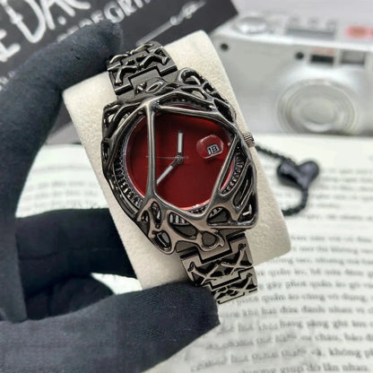 Fashion Y2K Antique Alabaster Quartz Watch Men Retro Black Strap Red Medieval Old Unique Creative Men Watches Luminous AAA Clock