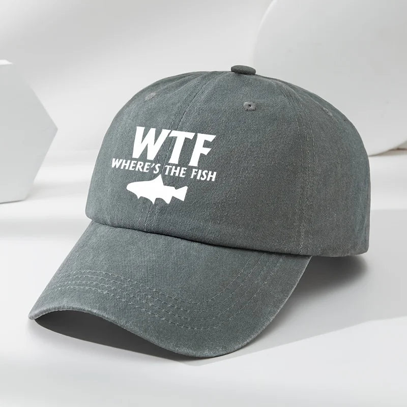 WTF fish print outdoor men's washed baseball cap retro duckbill cap sports casual baseball cap