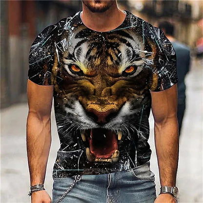 New Fashionable Men's Round-neck Short-sleeved T-shirt 3D Printed Wolf T-shirt Men's Casual Sports Short-sleeved Street Top