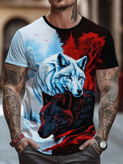 New Men's Wild Wolf Pattern T-shirt Summer Streetwear Outdoor Breathable Casual T Shirt Tops 3D Print Tees Fashion Man Clothes