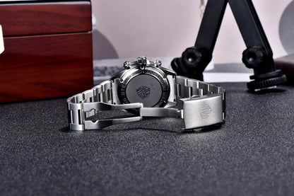 Zegarek męski RollsTimi – luksusowy chronograf kwarcowy, szafirowe szkło z powłoką antyrefleksyjną, wodoodporny, podświetlany – pomysł na prezent dla mężczyzny