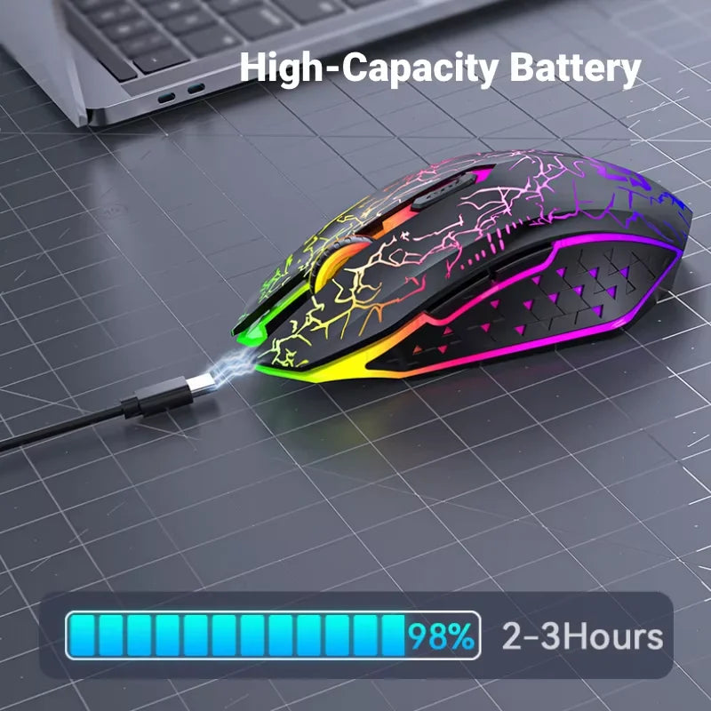 2.4GHz Bluetooth trådløs mus, genopladelig RGB-baggrundsbelysning, 1600 DPI, ergonomisk designet gamingmus til PC, laptop og Macbook