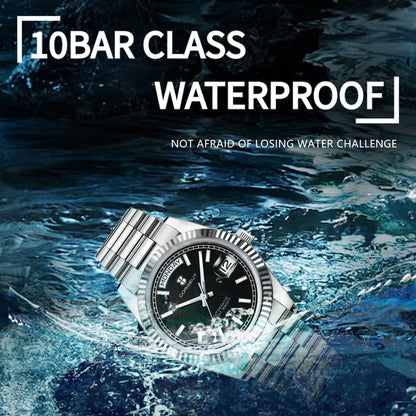 Reloj mecánico CORGEUT NH36 para hombre con indicador de día y fecha, brazalete President, caja de acero, bisel arqueado roscado, waterp