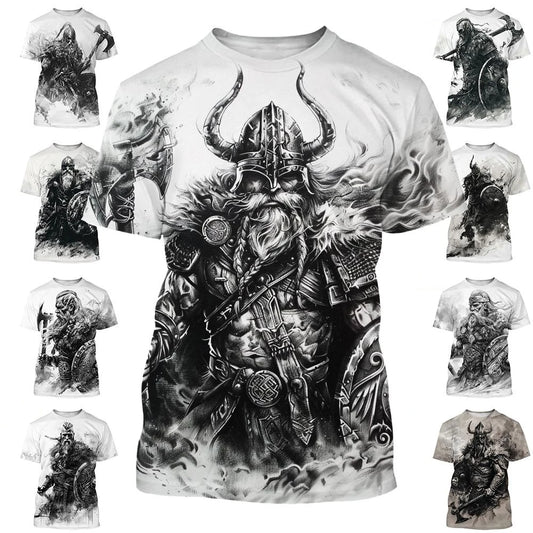 New Men's Black and White Line Tattoo Pattern 3d Short-sleeved T-shirt Tops Street Hip-hop Harajuku Cool T-shirt