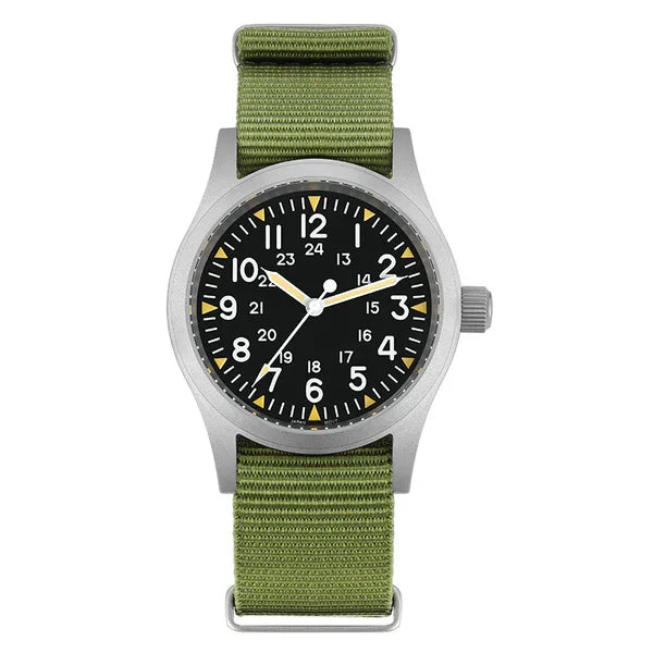 Militado ML05 Vintage Field Watch  VH31 Sweep Quartz Movement, Domed Sapphire Crystal, 38mm, Luminous & 100M Waterproof