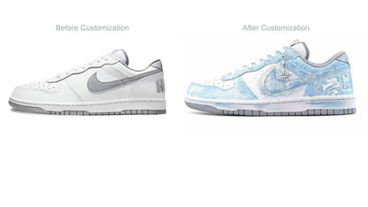 Custom Sneakers Nike Dunk "Crushed Ice Blue Pudding" New Chinese Ink Wash Low-Top Men's Skate Shoes (Year of the Horse)