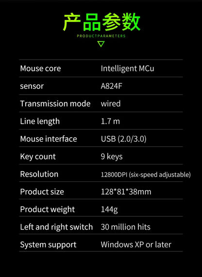 Mechanical Metal Gaming Mouse Wired Ergonomic RGB Backlit Game Mouse 12800 DPI Optical USB Mause Computer Mouse For Desktop PC