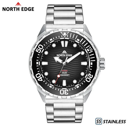 Montre de Plongée Solaire en Titane et Acier Inoxydable Montres à Quartz de Luxe pour Hommes Étanche 300M Autonomie 180+ Jours