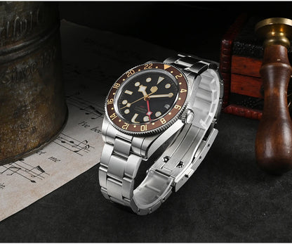 San Martin Root Beer Classic Vintage Luxury Men's Watch 39mm NH34 GMT Automatic Mechanical Watch Sapphire Waterproof 100m SN0109