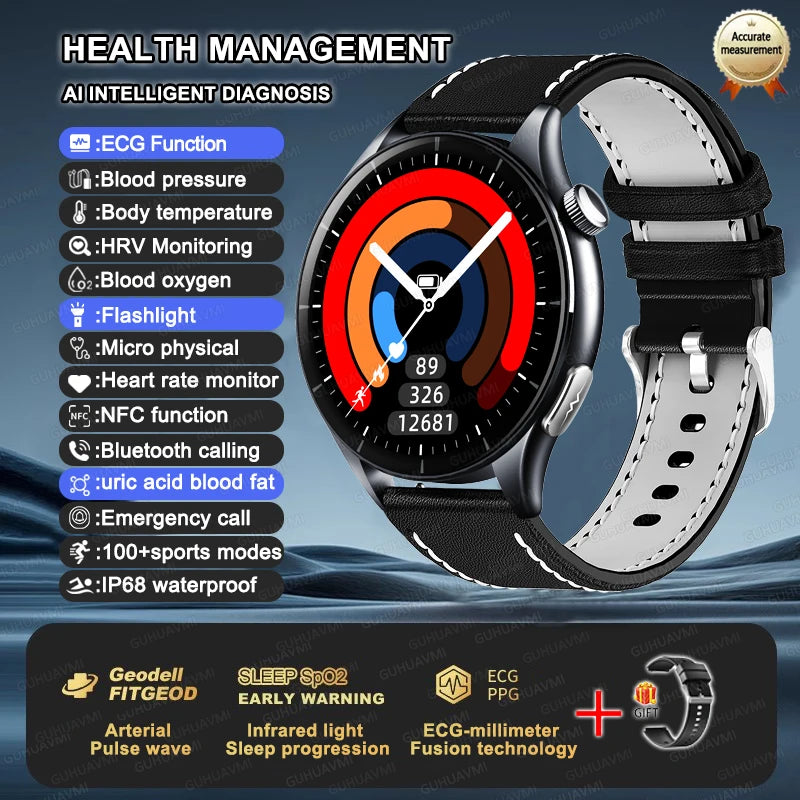 2025 Health Smartwatch for Xiaomi & Huawei ECG + PPG, Blood Pressure, SpO2, Body Analysis, Bluetooth Calling & NFC