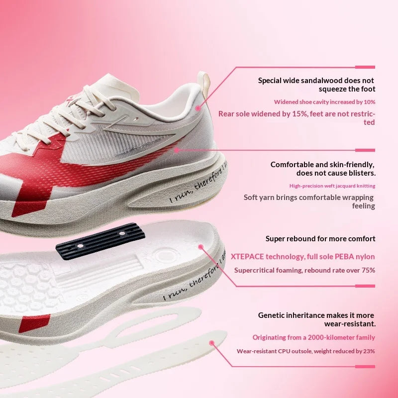 XTEP 2000km PRO Women's Running Sneakers 2026 Spring Cushioned Stability Comfort Lightweight Female Sports shoes 874218110043