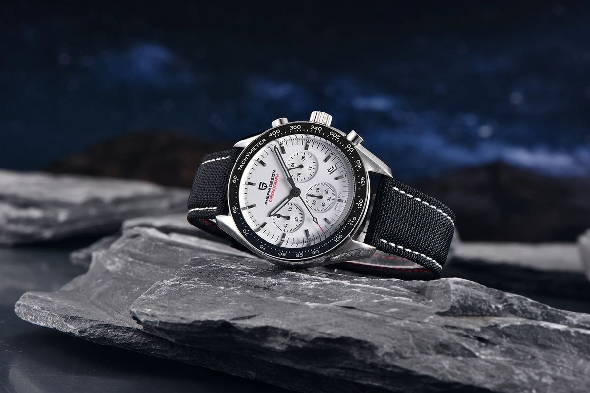 PAGANI DESIGN – Nouvelle montre à quartz de luxe pour homme, dotée d’un cadran à motif météorite, chronographe sportif, verre saphir avec traitement antireflet.