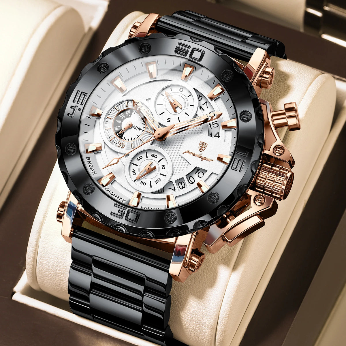 Montre homme de luxe POEDAGAR, lumineuse, étanche, chronographe, date, acier inoxydable, quartz, Reloj