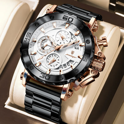Montre homme de luxe POEDAGAR, lumineuse, étanche, chronographe, date, acier inoxydable, quartz, Reloj