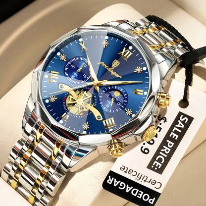 Montre homme de luxe POEDAGAR, chronographe lumineux étanche, en acier inoxydable, à quartz.