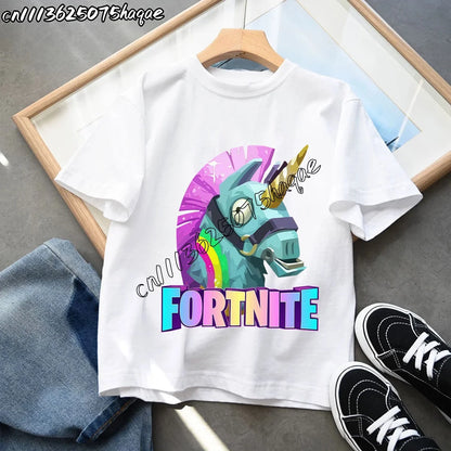 Neue Fortnite-Sommer-T-Shirts für Kinder, Cartoon-Figur-Grafik-T-Shirt, lässige Sport-Kurzarmtops für Jungen
