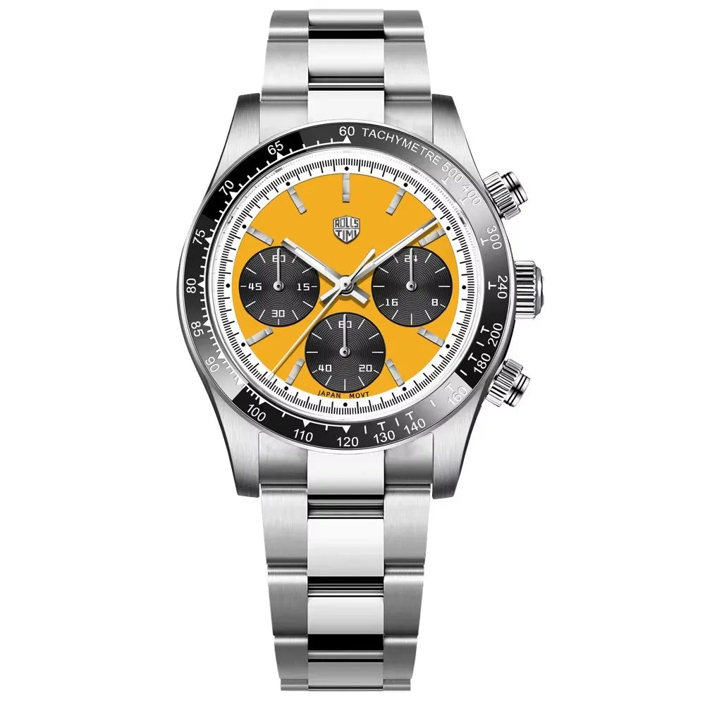 Rolls Timi Panda Men’s Watches – Quartz chronograph, luxury model, sapphire crystal with anti-reflective coating, water-resistant, sporty style