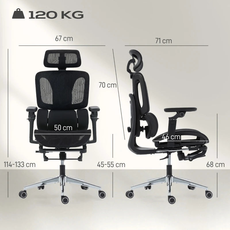 Ergonomic Office Chair, Adjustable Lumbar & Headrest, 6D Flip-Up Armrests, Footrest, Mesh Black