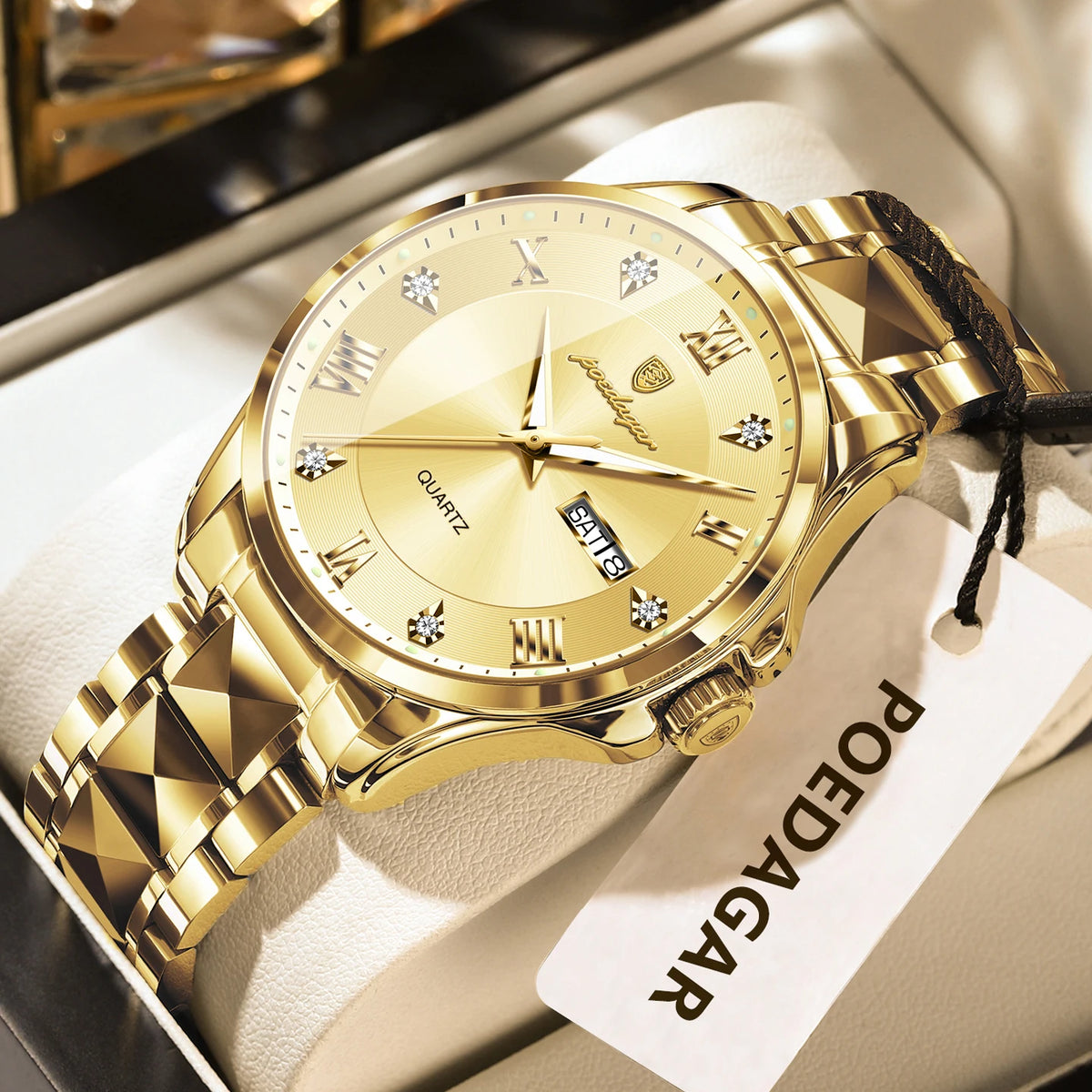 Montre pour homme POEDAGAR, modèle de luxe original, étanche, lumineuse, avec affichage de la date et du jour, style élégant, boîtier en acier inoxydable, mouvement à quartz, idéale pour le travail.