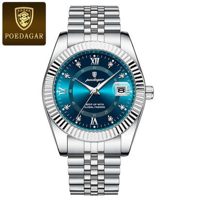POEDAGAR men’s watch – Luxury model, water-resistant, stainless steel, with luminescent display, military style, date function, quartz movement, ideal for work or professional occasions.