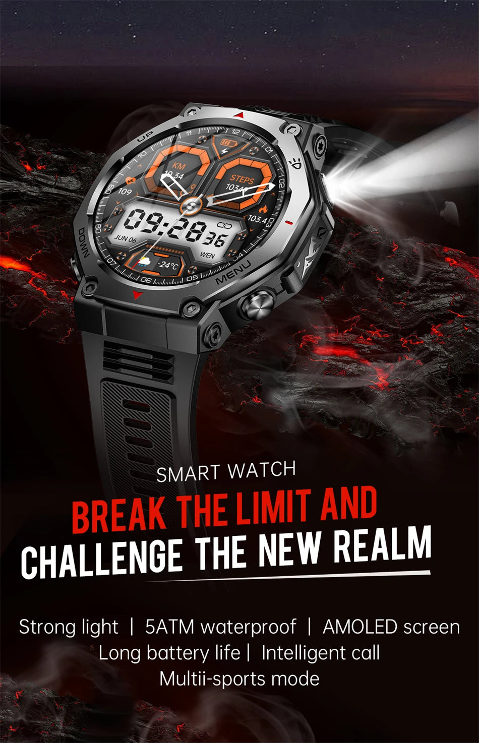 T-Rex 3 Military Smartwatch for Men  GPS Sports Tracker, 5ATM Waterproof, Heart Rate Monitor & Bluetooth Calling