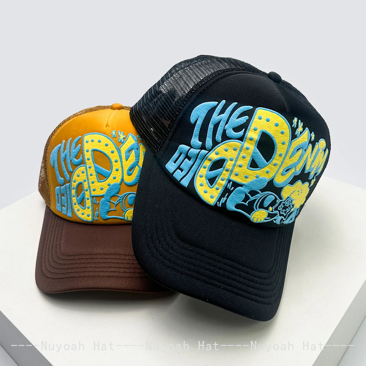 Șepci de baseball unisex interesante, cu litere imprimate 3D, cu parasolar, cu motive de desene animate, respirabile, cu blocuri de culori, șepci de camionagiu din plasă, versatile