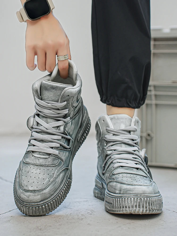 Autumn and Winter High Top Men's Fashion Trend Retro Gray Parent-Child Work Sports Shoes