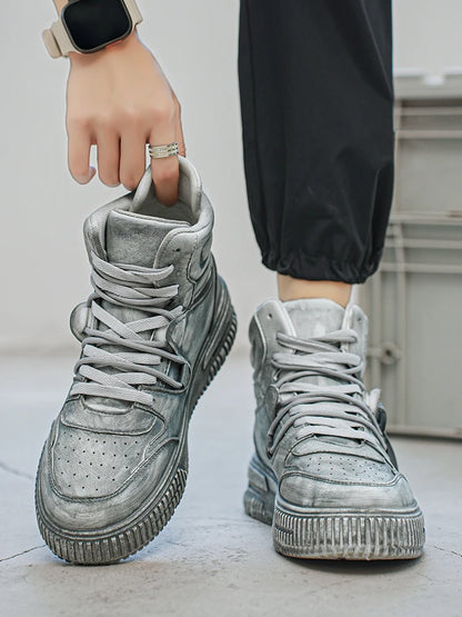 Autumn and Winter High Top Men's Fashion Trend Retro Gray Parent-Child Work Sports Shoes
