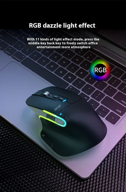 Acer Omr225 Gamer Mouse 3mode Bluetooth Wireless Mouse Dual Scroll Ergonomic Mouse Custom Programming Gaming Mice Office Mouses