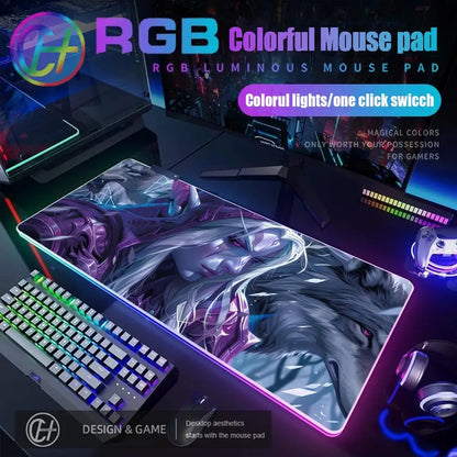 World of Warcraft Sylvanas Mouse Pad RGB Gaming Mouse Pad Desk Mat HD Gamer Large LED Light XXL MousePads PC Computer Carpet