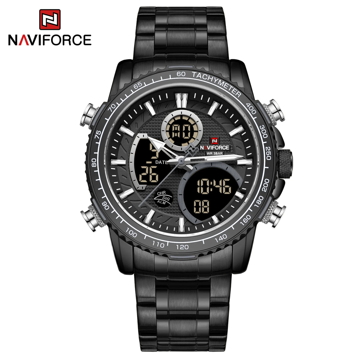 Montre de sport pour homme NAVIFORCE – Montre-bracelet originale de luxe en acier inoxydable, modèle militaire étanche à double affichage